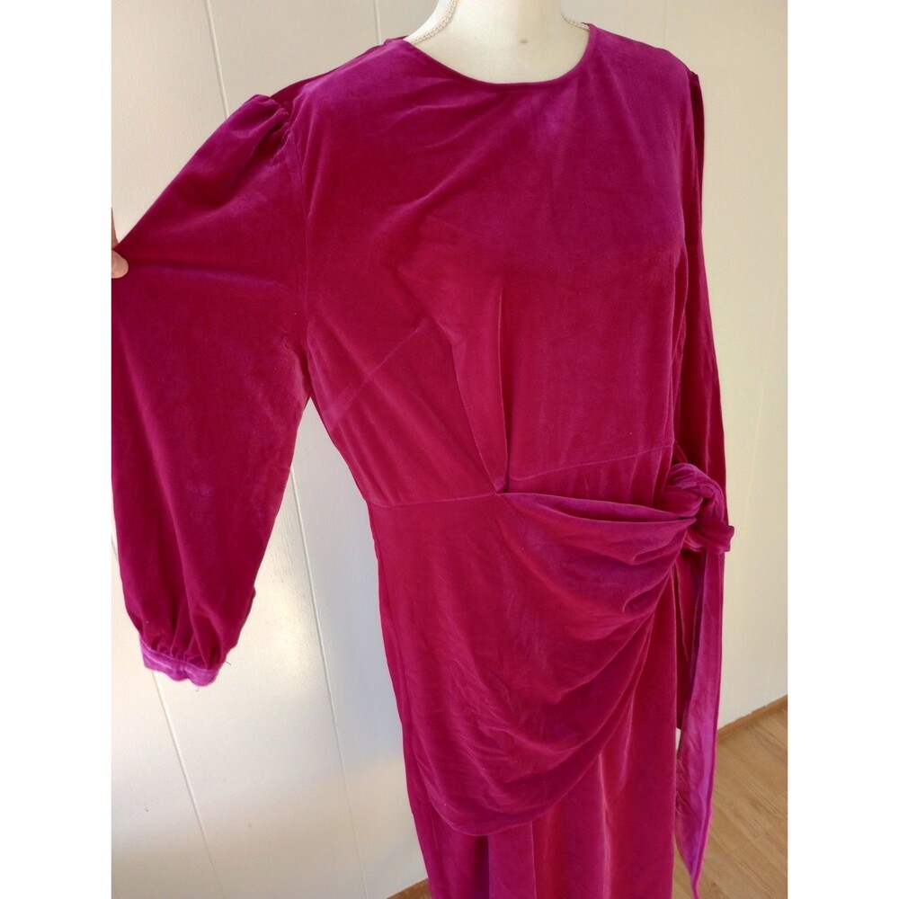 Dainty Jewells Dress Faux Wrap 2XL Hot Pink Velvet NWT Holiday Modest Occasion - Picture 5 of 13